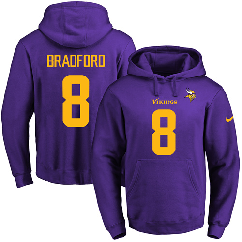 Nike Vikings #8 Sam Bradford Purple(Gold No.) Name & Number Pullover NFL Hoodie